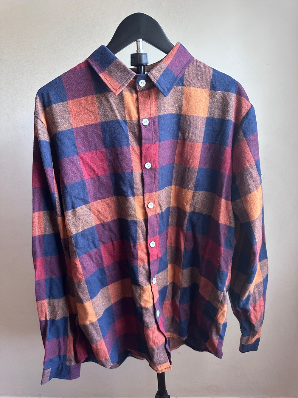 Plaid Button-Down Shirt - Navy, Rust & Burgundy